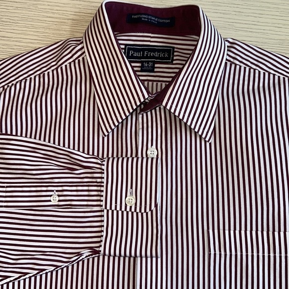 Paul Fredrick Other - Paul Fredrick Cotton Wine/White Button Front Trim Fit Shirt Size 16-31